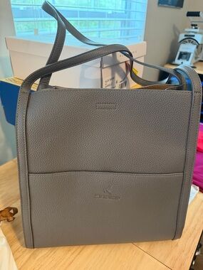 Pebbled Gray Shoulder Tote with Front Pocket